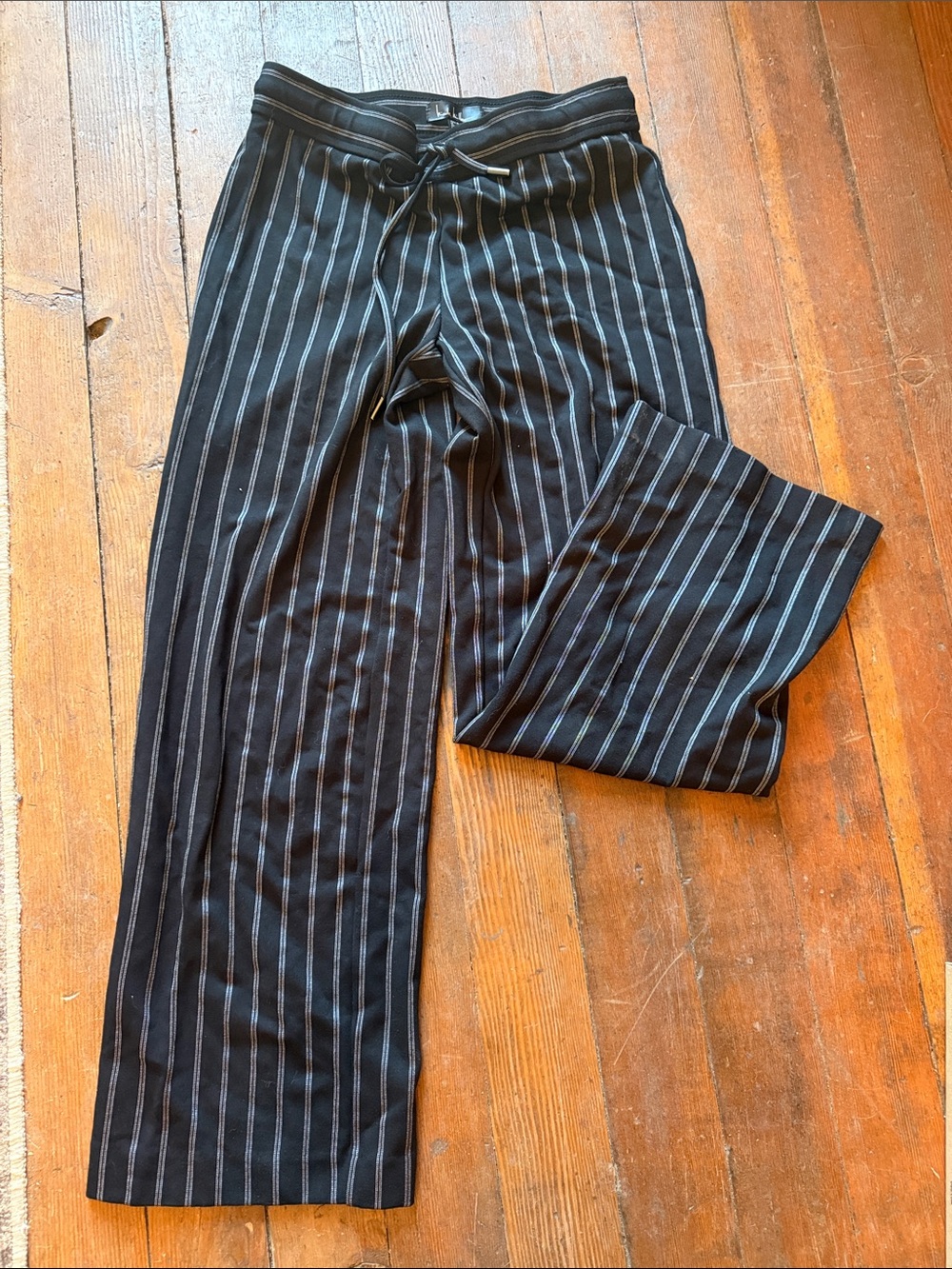 Nicole Miller Black Pinstripe Wide-Leg Pants